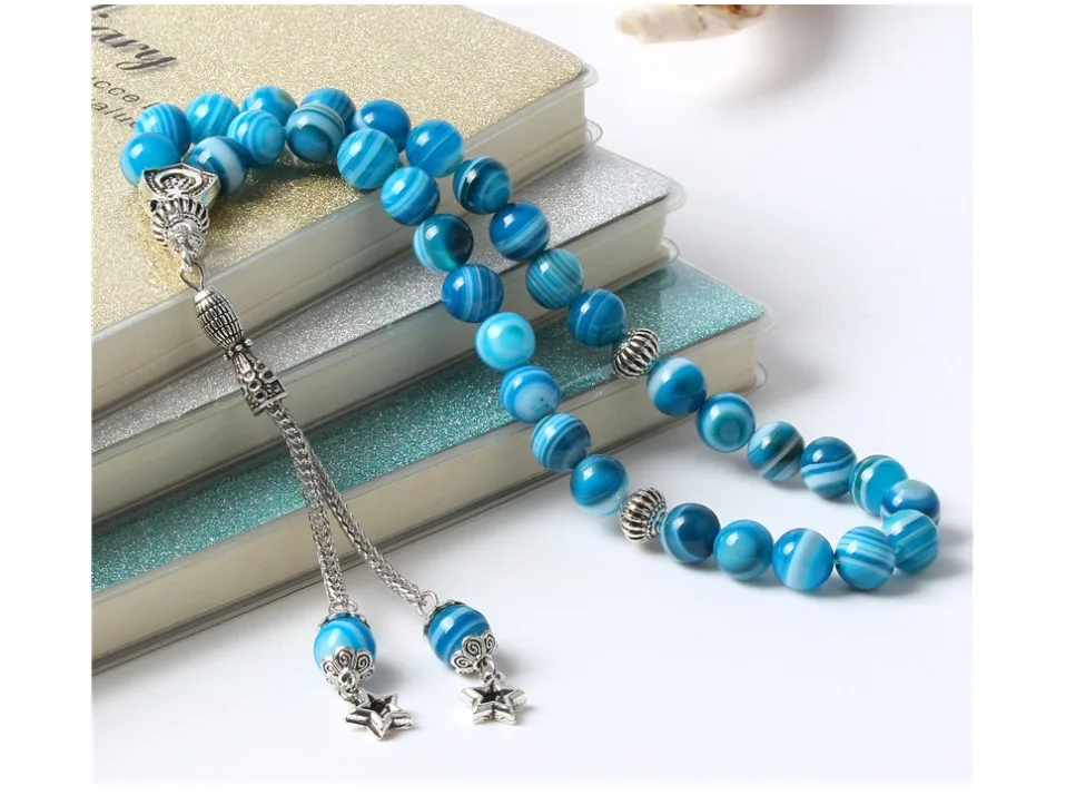 LOSHEREN Стиль мусульманские четки натуральный Агаты камень браслеты ислам Tasbih молитвенные бусы 33 Misbaha ювелирные изделия