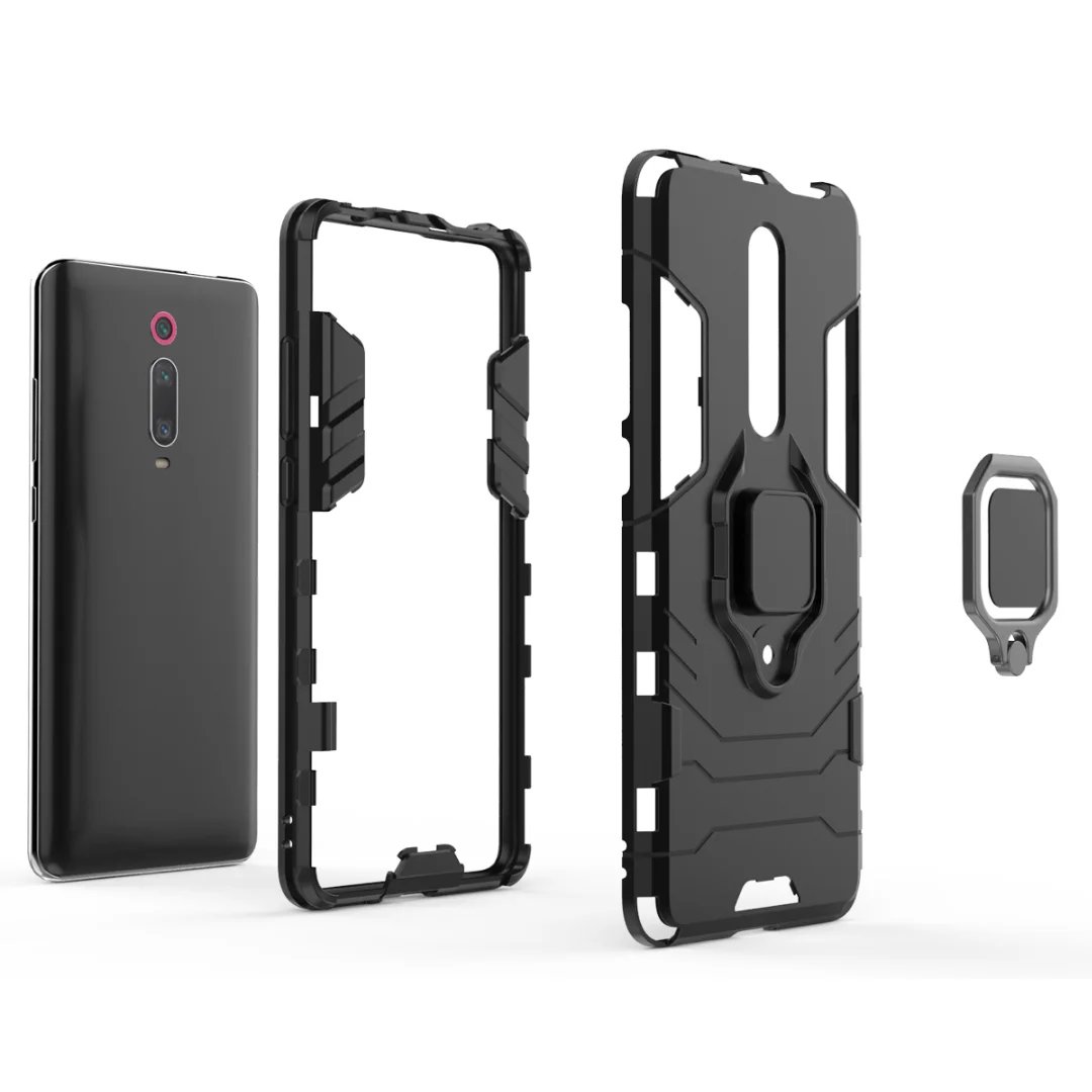Гибридный чехол с кольцом-подставкой для Xiaomi Mi 9T Pro жесткий силиконовый +