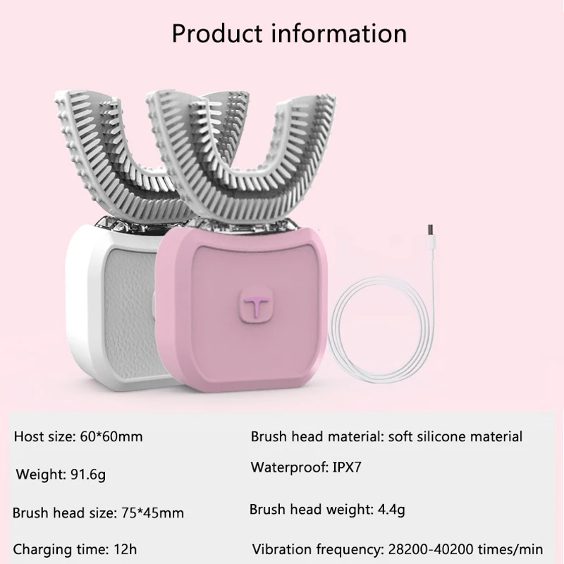 

Waterproof Automatic Electric Toothbrush 360 Degrees Intelligent Cleaning USB Charging U Type Tooth Brush 6 Modes Tooth Whiten