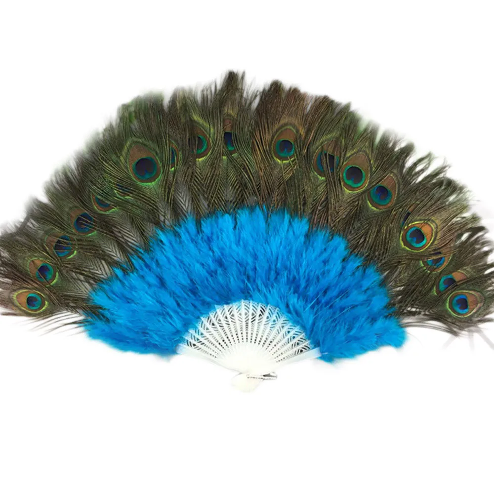 

Wedding Showgirl Dance Elegant Large Feather Folding Sky Blue Hand Fan Decor Decal Z30628