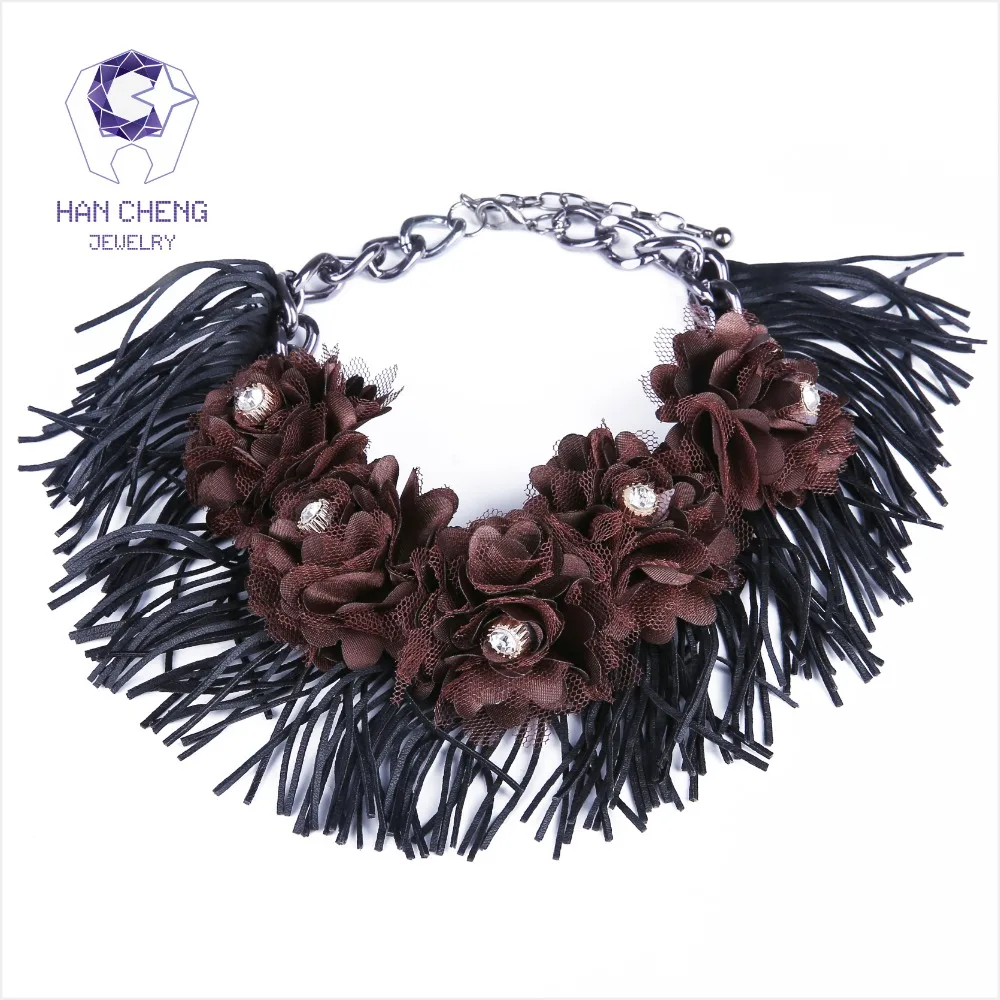 Новинка модное ожерелье HanCheng из искусственной кожи с кисточками стразы