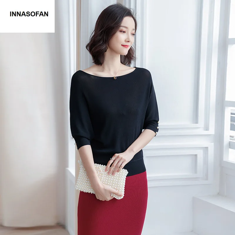 INNASOFAN sweater women's Spring-summer Eurasian fashion elegant with open collar and pearls | Женская одежда