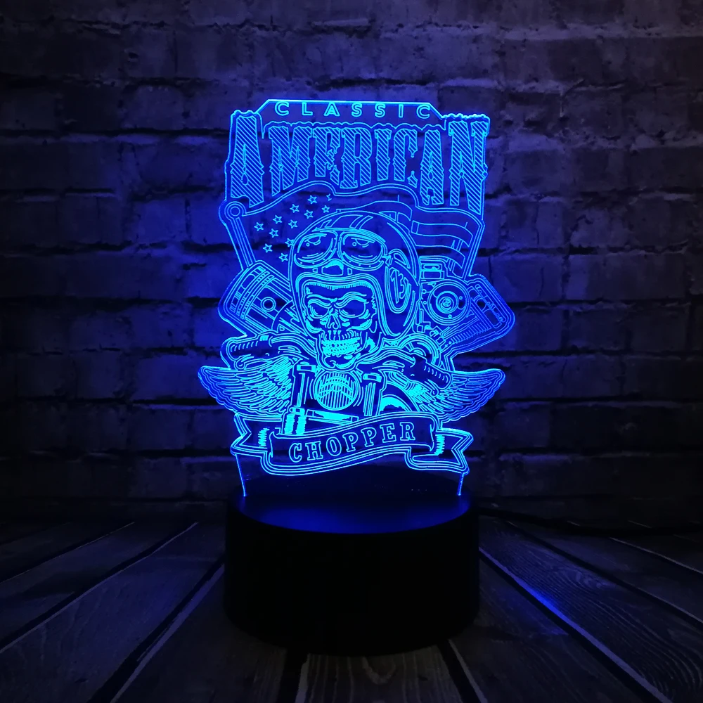 Новинка американский Чоппер мотоцикл Череп 3D лампа ночник USB светодиодное