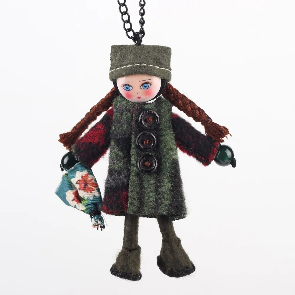 Bonsny Handmade Doll Necklace French Girl Statement Fabric Long Chain Pendants 2016 New Cute Choker Girls Women Accessories | Украшения и