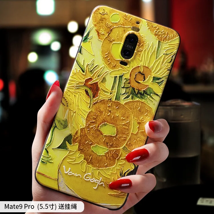 Van Gogh Sunflower Vegetable Field oil painting embossed Relief case For Huawei Mate 10 Pro 9 cover |