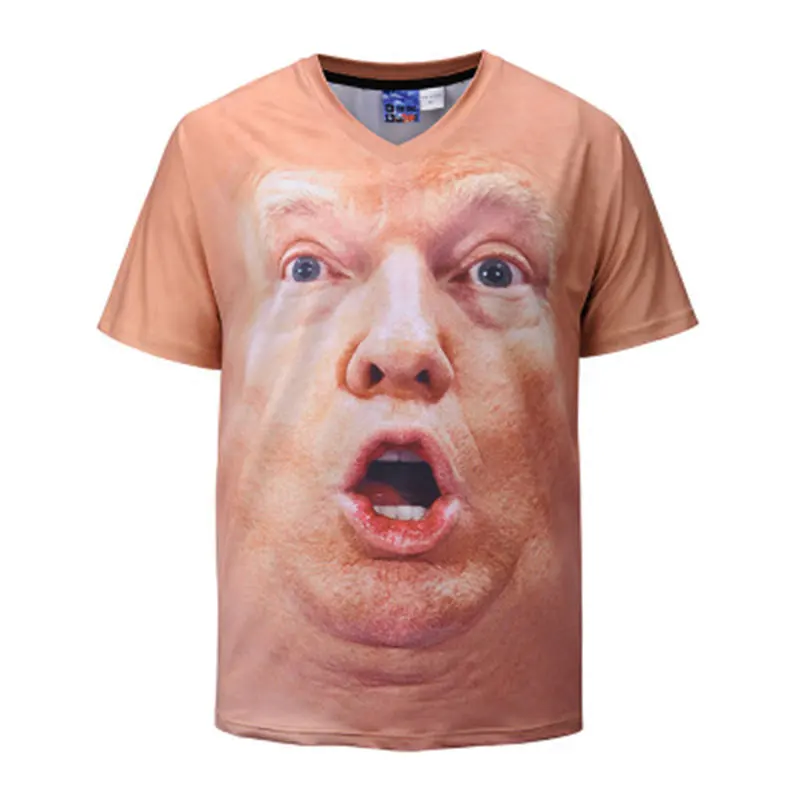 Summer 2018 v-neck european-size creative President 3D printed T-shirt short sleeve loose popular logo men's big size tops tee | Мужская