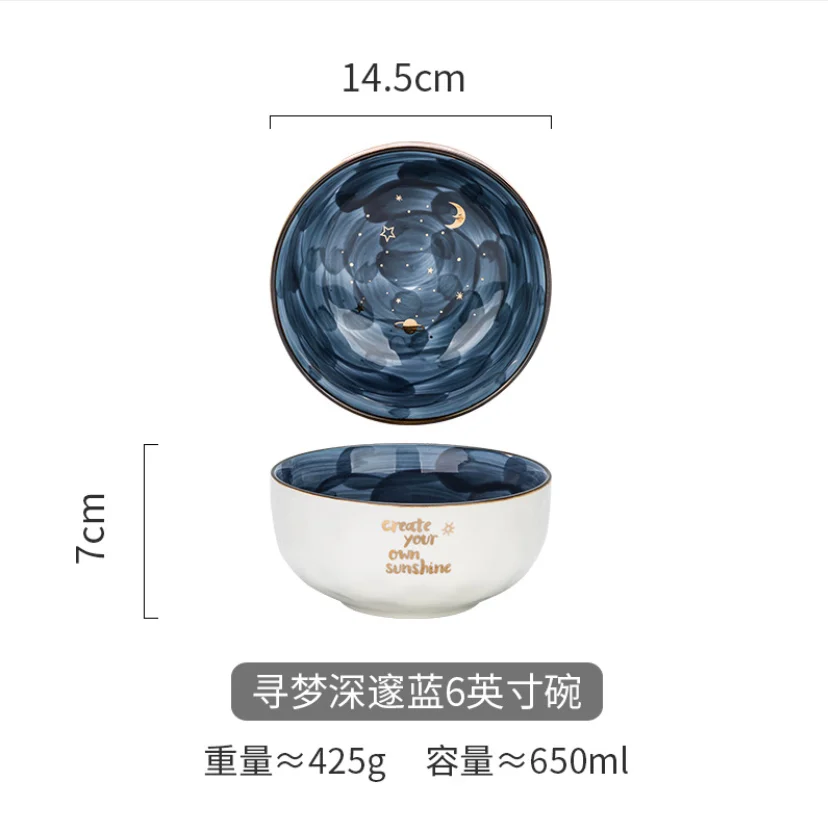 6 Inches Ceramic Bowl Salad Breakfast Oatmeal Bowls Starry Cute Bowls Home Noodle Soup Bowl Tableware For Kitchen Supplies