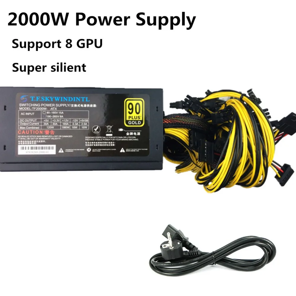 2000W Mining Power Supply Asic bitcoin new Gold power 2000W PLUS ETH power supply ATX Mining Machine support 8 GPU cards PSU ATX