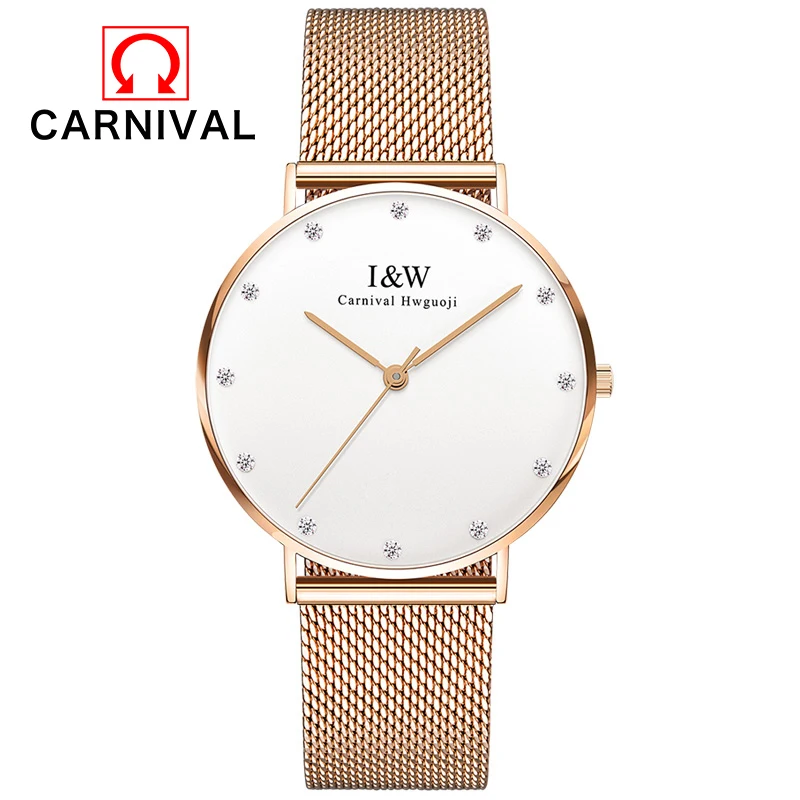 CARNIVAL Top Luxury Brand Couple Quartz watch men Casual Japan quartz-watch stainless steel Mesh strap ultra thin clock male