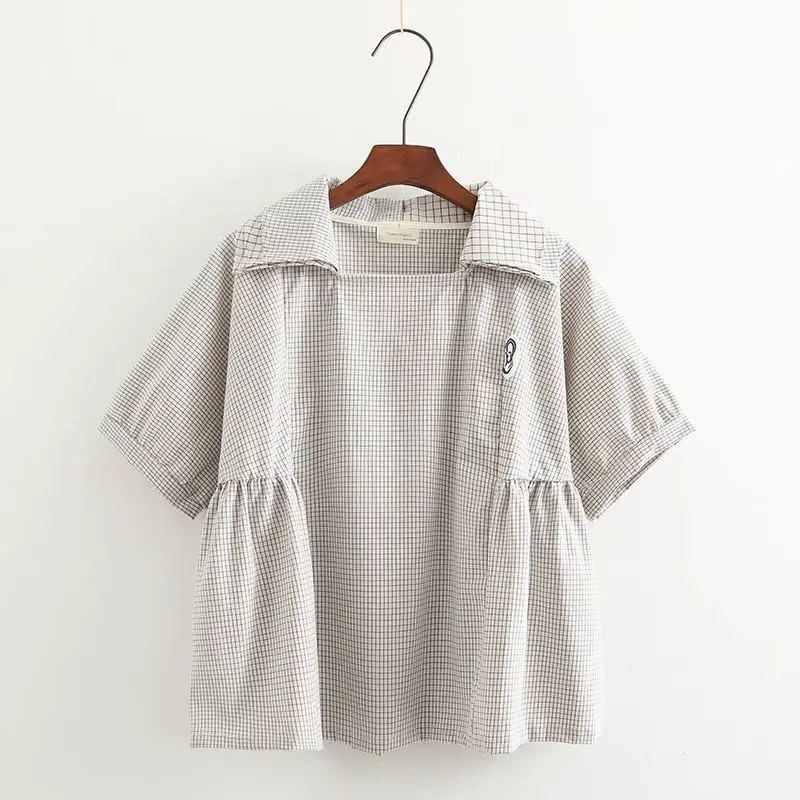 Оригинальная модная женская клетчатая блузка милые свободные рубашки с коротким