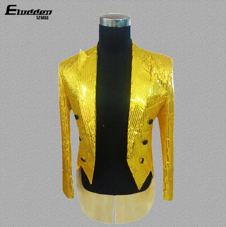 Gold choir clothes men Tuxedo suits designs masculino homme terno stage singers jacket men sequins blazer dance star style dress