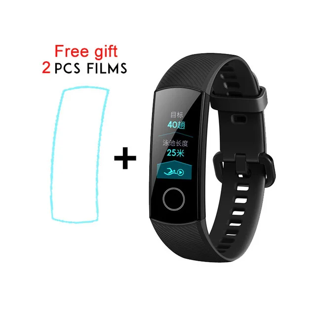 Black and 2 film Умный Браслет huawei Honor Band 4, браслет для плавания, 5 АТМ, 0,95 дюймов, OLED экран, тачпад, монитор сердечного ритма, сообщение - Цвет: Black and 2 film