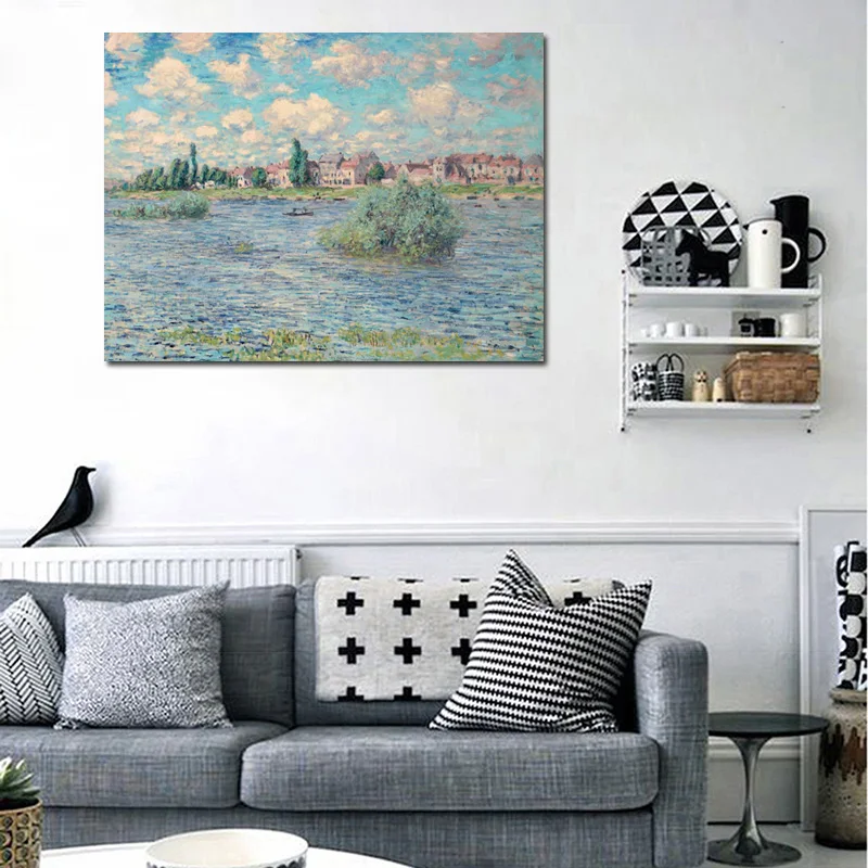 Приморский рыбацкая деревня от Monet Холст Картина Печать Гостиная Украшение дома