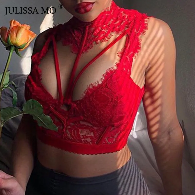 JULISSAMO Белый Кружевной укороченный топ с бретельками Женская сорочка без рукавов