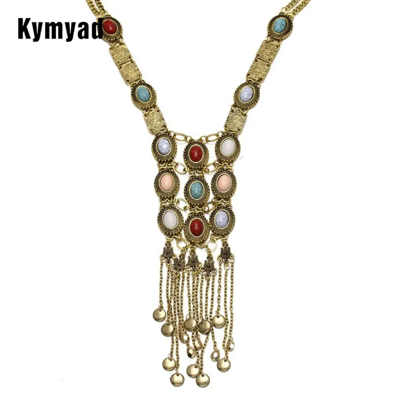 Женское длинное ожерелье Collier богемное массивное в стиле бохо бижутерия с