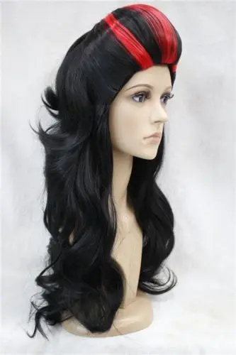 Специальные Элвис тип Черный с Красный Долго Косплей парик партия Помпадур