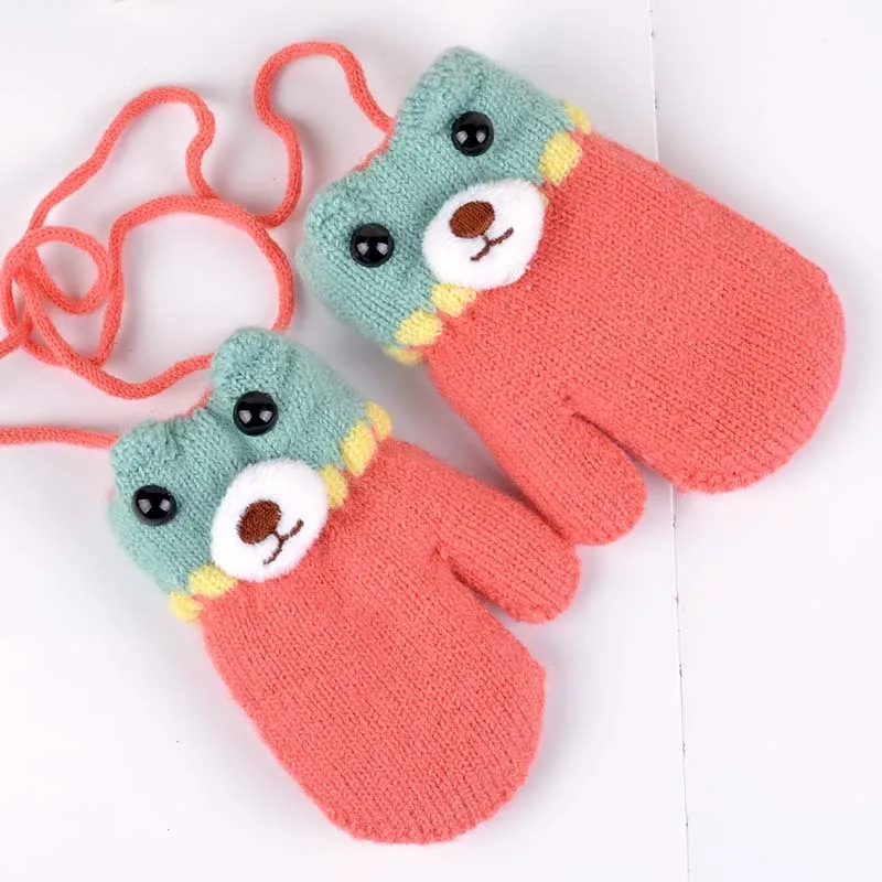 Bear Winter Baby Gloves Cartoon Warm Kids Mittens Knitted Cotton For Girls Boys Crochet Accessories | Детская одежда и обувь