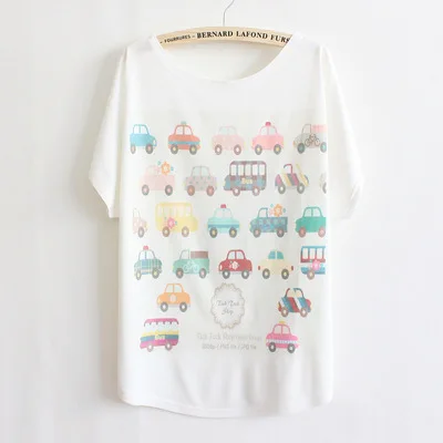 2017 новинка Европейская мода Стиль футболки для девочек с принтом в виде машины