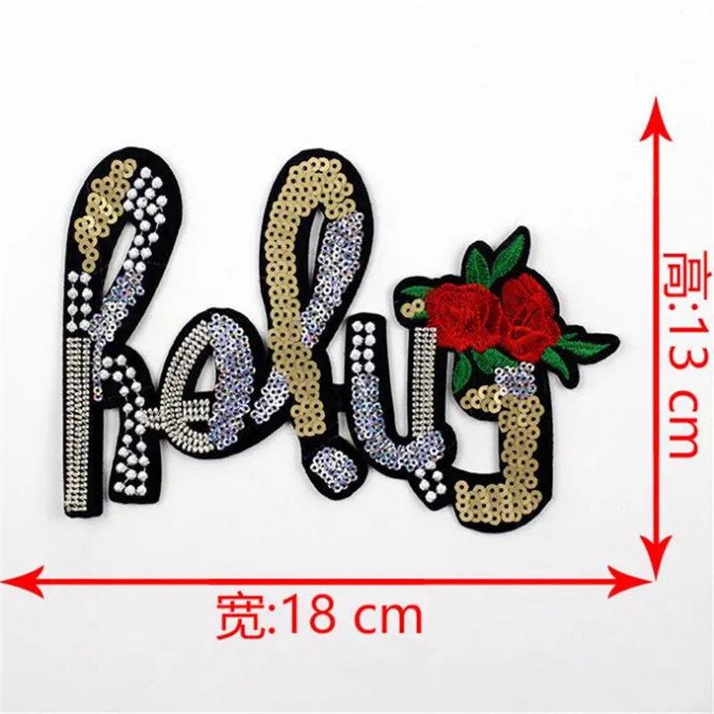 Футболка Для женщин Письма патч пайетки 18 см красная роза иметь дело с ним железа