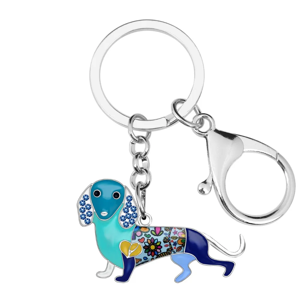 WEVENI Enamel Alloy Rhinestone Dachshund Dog Key Chains Holder Cute Animal Jewelry Gift For Women Girls Bag Purse Charms Pendant | Украшения