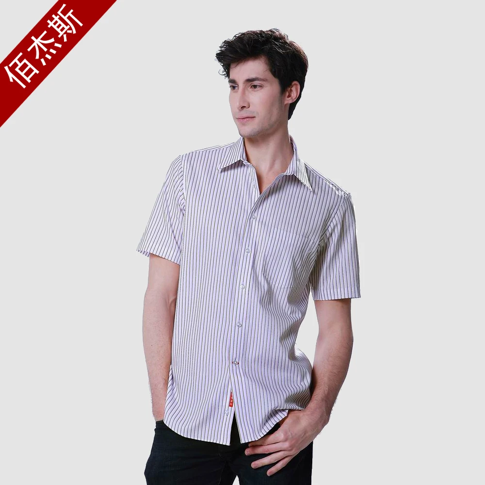 Slim 100% cotton male short-sleeve shirt fashion men's clothing casual stripe | Мужская одежда