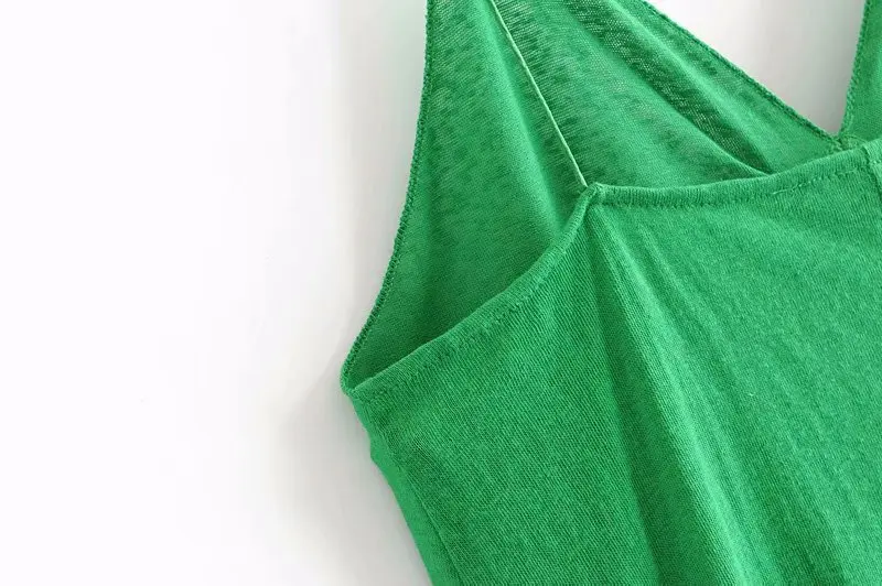 

Women Summer Dress 2019 New Arrival Green Soft Cotton Knit Mid-Calf Female Spaghetti Strap Dresses Feminino Vestidos