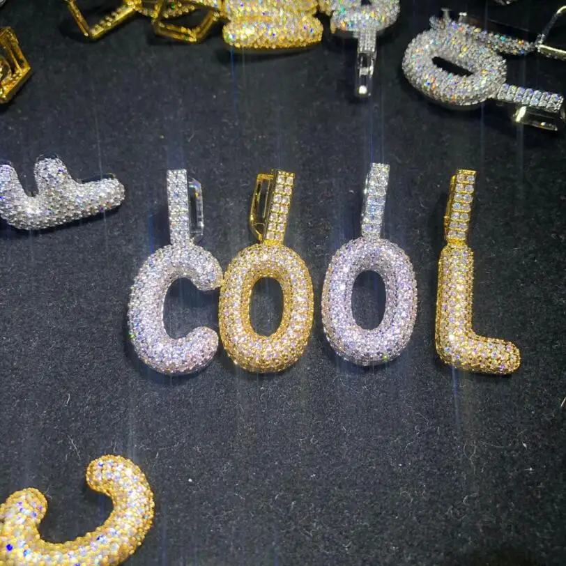 Фианит Bling Bubble Letters кулон Iced Out A Z с первоначальным золотым и серебряным цветом