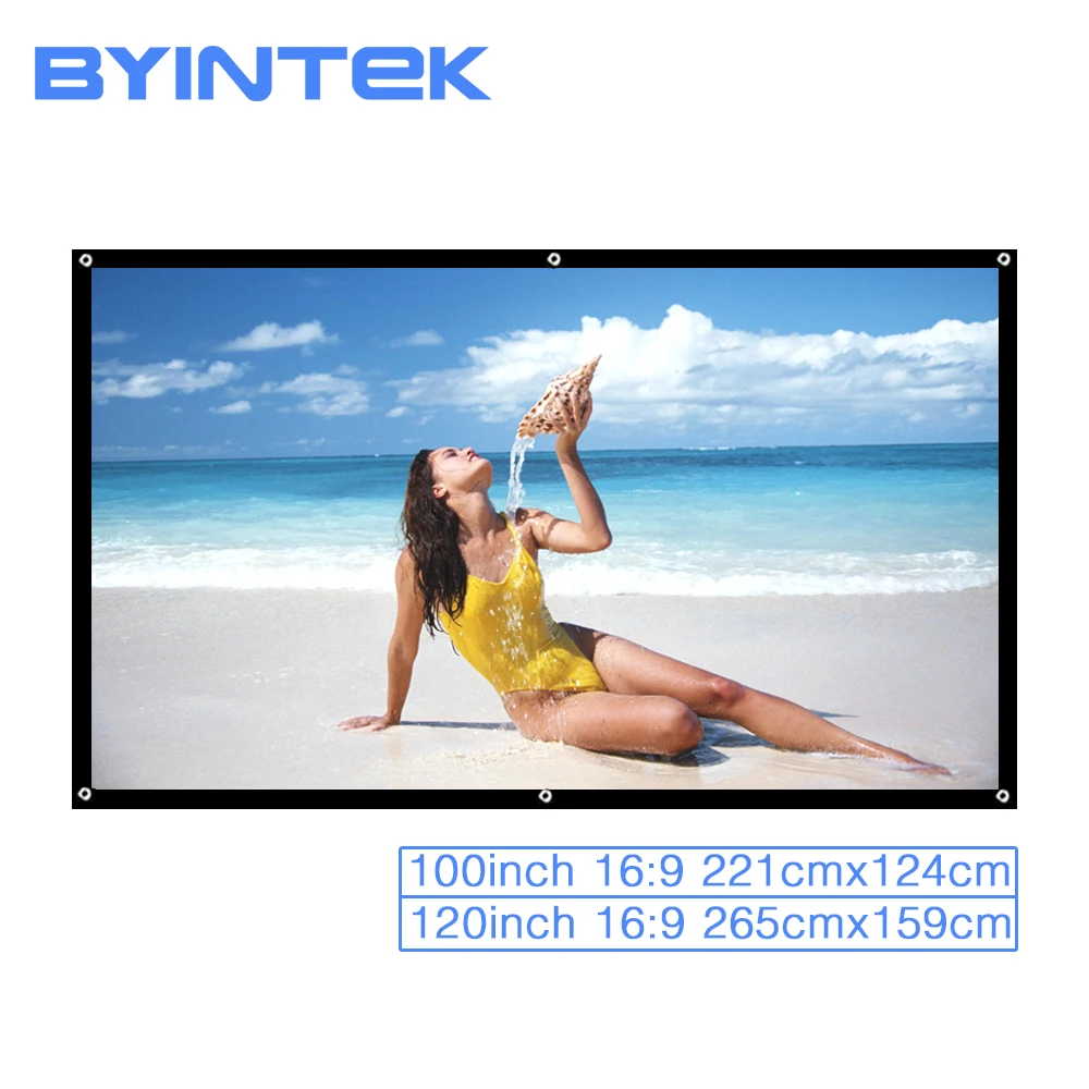 BYINTEK проектор проекционный экран 100 дюймов 120 16:9 Портативный Фильм Игра Белый