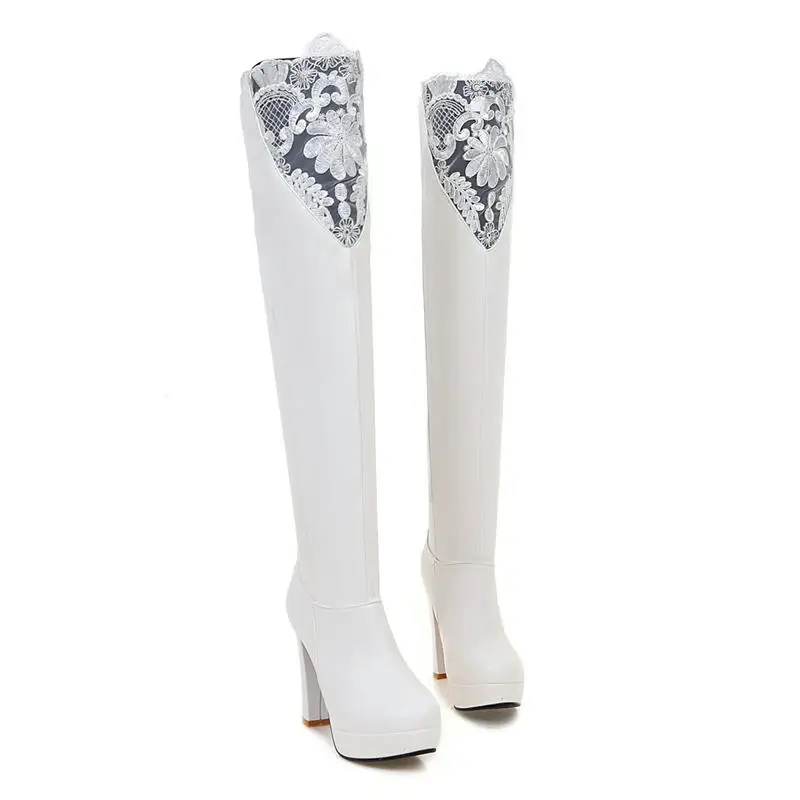 

ASUMER NEW ARRIVE 2018 Bud silk+pu over the knee boots sexy fashion adult high heels boots platform round toe winter boots