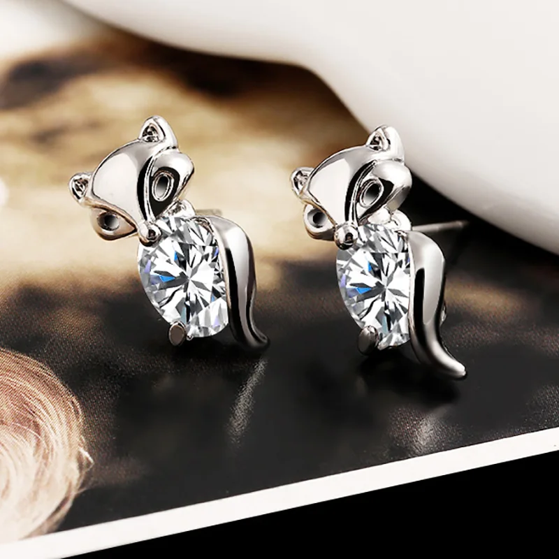 12 пар/лот милые серьги гвоздики в виде лисы с животными серебро золото цвет