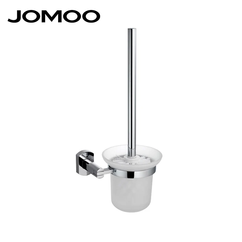 

JOMOO Wall Mounted Brass Chrome Finish Toilet Brush With Toilet Brush Holder Tempered Glass Cup Bathroom Accessories
