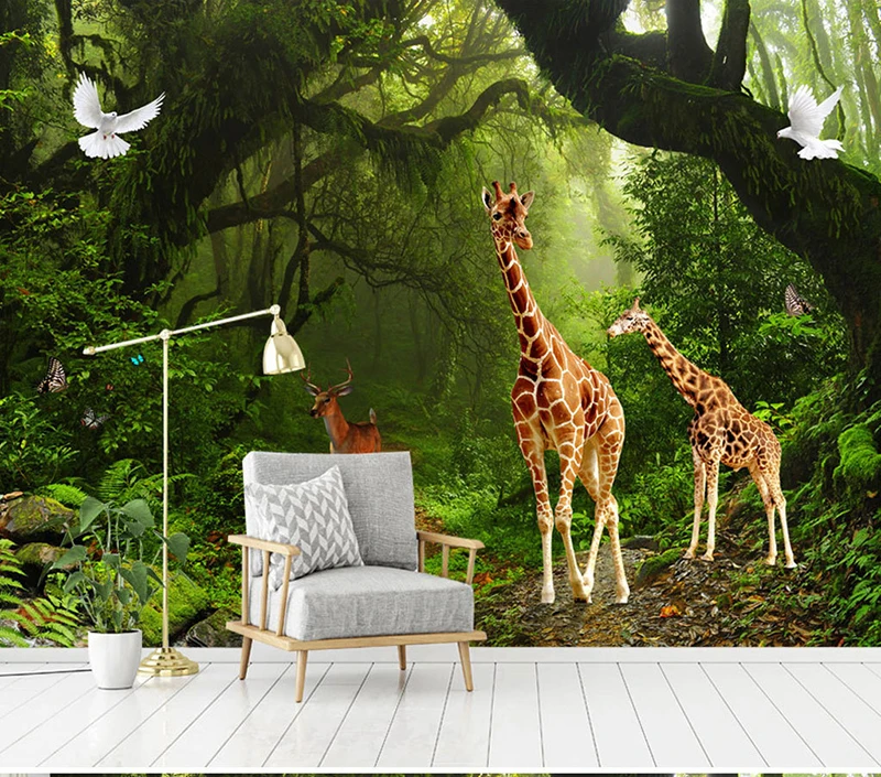 

Bacaz Custom 3D Wallpaper Forest TV Wall Mural Living Room Kid's Bedroom Giraffe pattern 3D Mural Wallpaper papel de parede