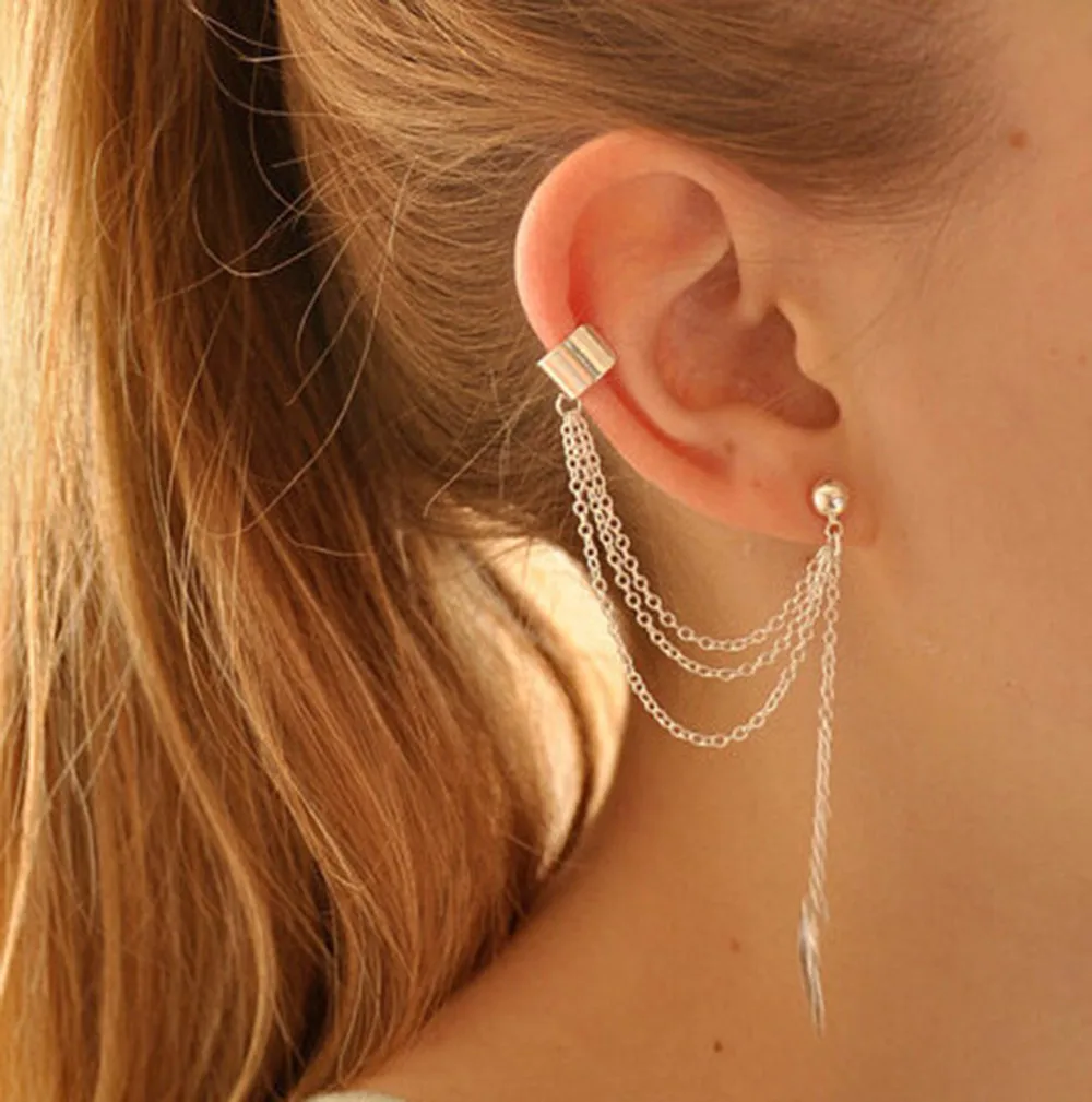 2019 earings long women fashion earing for womens dangling 1piece Punk Rock Style Young Gift Leaf Chain Tassel Earrings Q60 | Украшения и