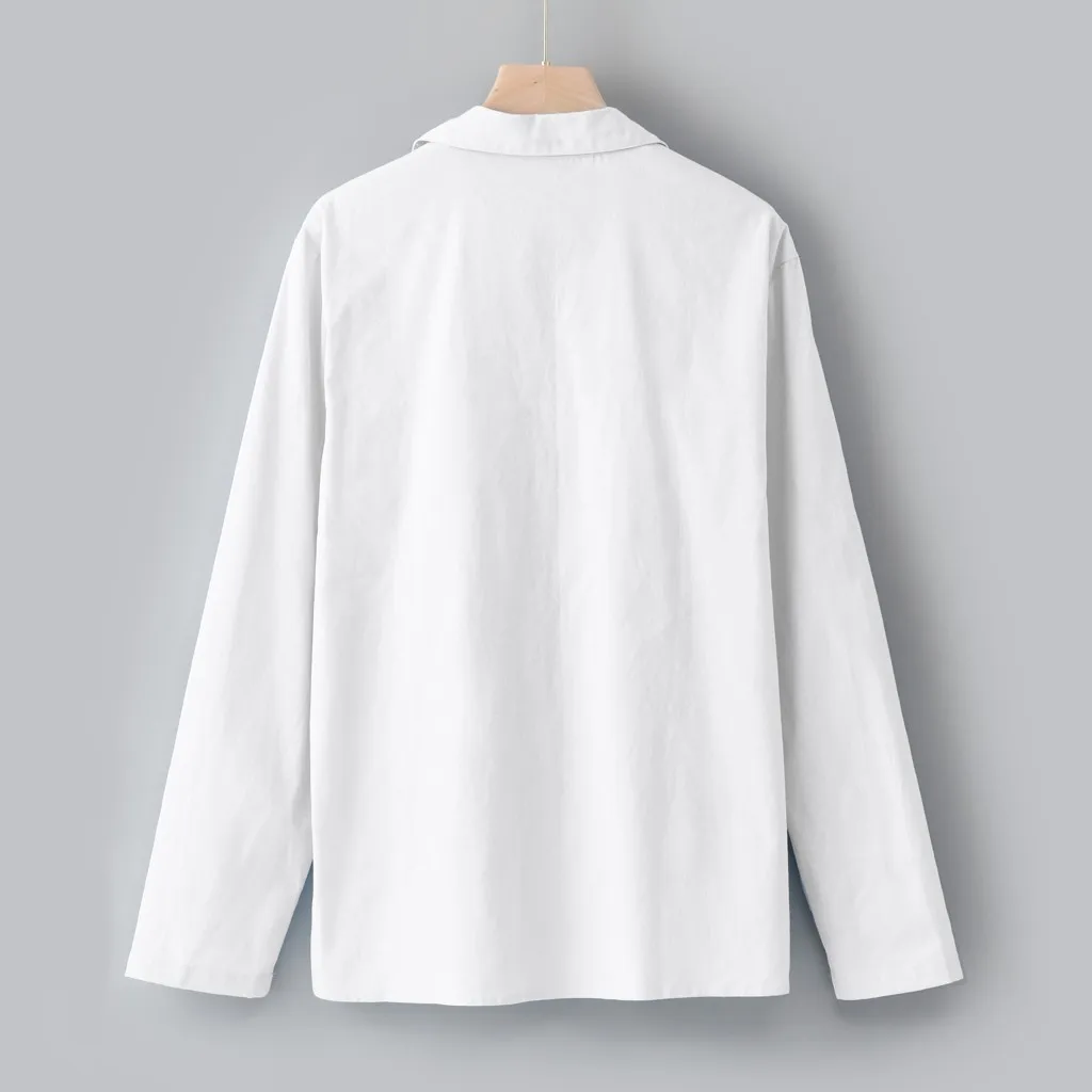 camiseta hombre, Мужская мешковатая рубашка из хлопка и льна с длинным рукавом, Ретро стиль, туника, топы, блузки, camisa social masculina