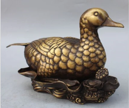 ZSR RHS0204 23 &quotКитайский Фэншуй Чистая Бронза животное quack-quack Lotus статуя утки | Дом и