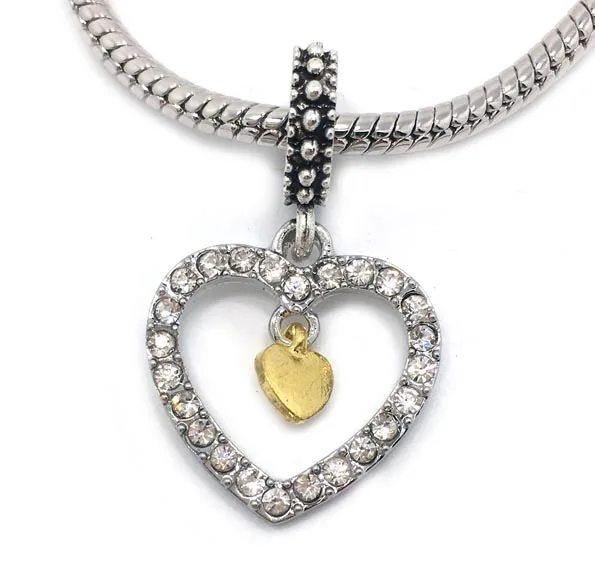 Free Shipping 2017 20pcs 32x19mm big hole double heart rhinestone pendant alloy beads fit European bracelet &amp necklace DIY | Украшения и