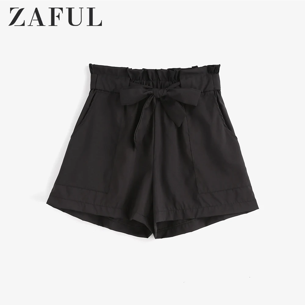 ZAFUL Обычные оборками шорты с поясом для женщин Повседневная летняя пляжная
