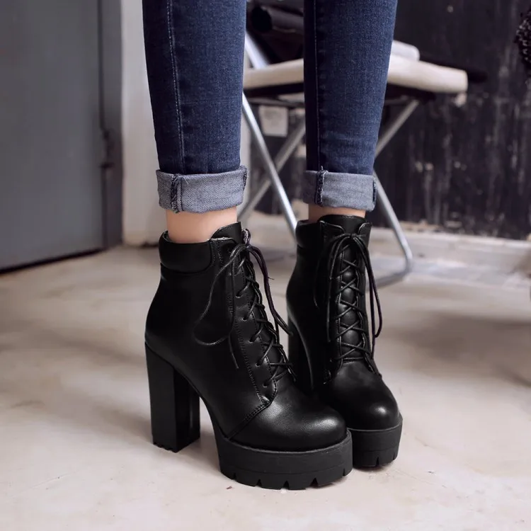 Женские мотоциклетные ботинки PXELENA в стиле панк рок готика квадратные высокие на