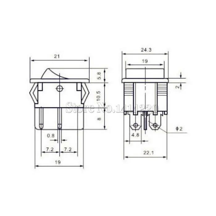 KCD5 21x24 мм 21*24 6-контактный 2-позиционный клавишный переключатель 6A/12A 250VAC ON-OFF черный