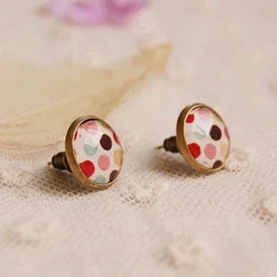 12 пар/лот винтажные Разноцветные серьги-гвоздики в горошек со стеклянным
