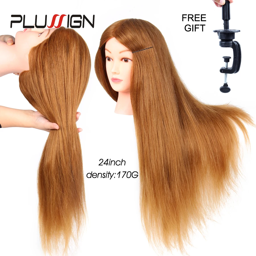 Plussign Manikin Rainbow Dolls Head With 60Cm Blond Fiber Long Hair Hairdressing Cosmetology Salon Mannequin Training Head
