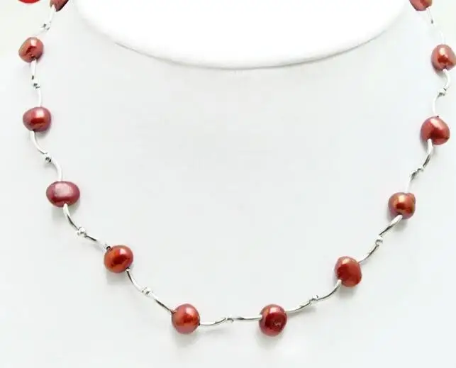 

Floating 8-9mm Red Natural Baroque Pearl Necklace for Women Jewelry 17''