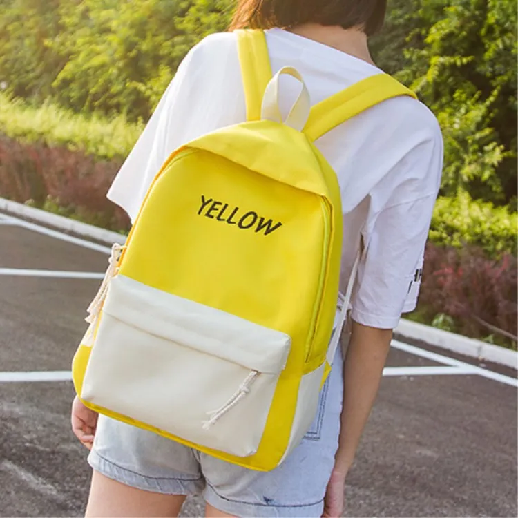 Женский холщовый рюкзак розовая школьная сумка для девочек подростков желтый с