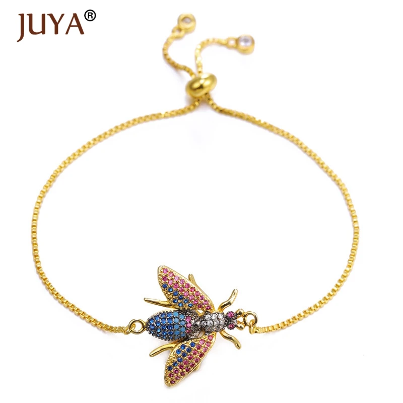gold bee bracelet Juya новые милые кубические циркониевые пчелиные очаровательные браслеты для Женская Золотая цепочка браслет с насекомыми регулируемые женские ювелирные изделия Pulseras - Окраска металла: gold bee bracelet