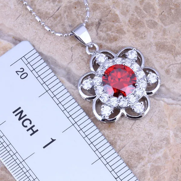 Очаровательный красный гранат Белый CZ Посеребренные Ювелирные наборы серьги