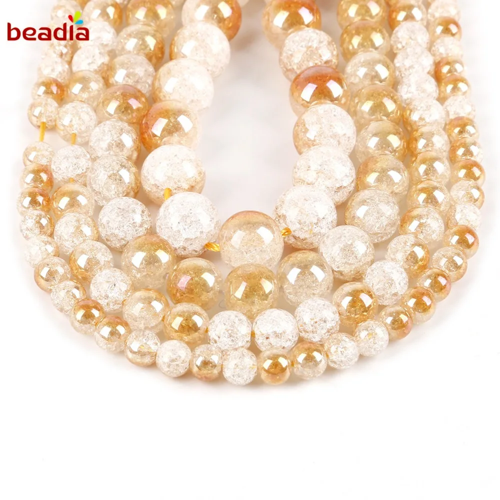 6/8/10/12mm One Side Plated Champagne Color Cracked Crystal Natural Stone Beads For Jewelry Making DIY Bracelet Necklace | Дом и сад