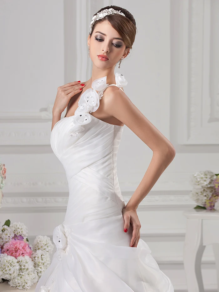 Elegant White Ball Gown Organza Vestido De Novia 2016 One Shoulder Floor Length Flower pleated ruffled Wedding Gowns WD8335 | Свадьбы и