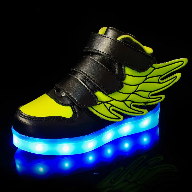 

Fashion Wings USB Charged Children Glowing Shoes Girls Led Light Shoes Boys Leather Sneakers Skateboard Shoes 1199