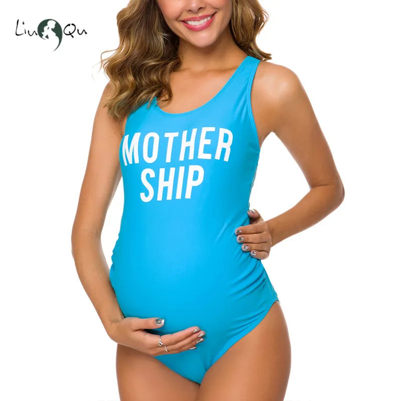 Женский купальник с открытой спиной для беременных буквами Цельный рисунком