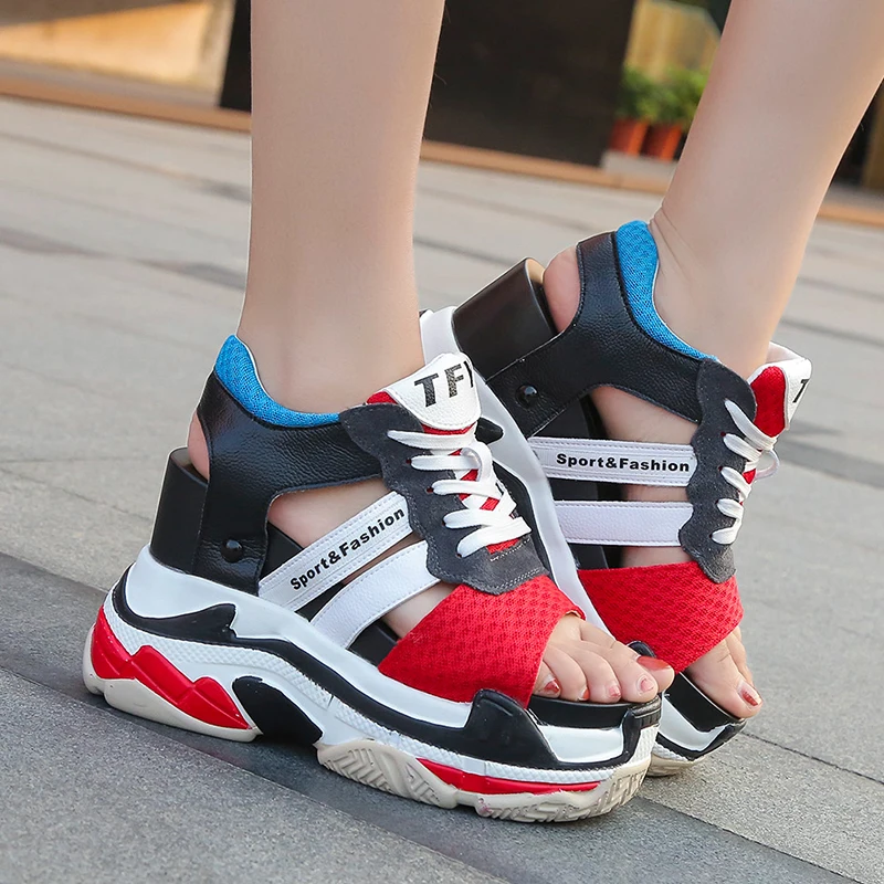 Женские босоножки на танкетке Классические сандалии шнуровке с открытым носком